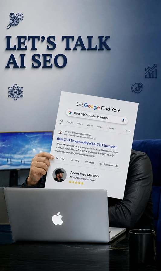 Aryan Miya Mansoor, best SEO expert in Nepal, showing a Google search result for Best SEO Expert in Nepal