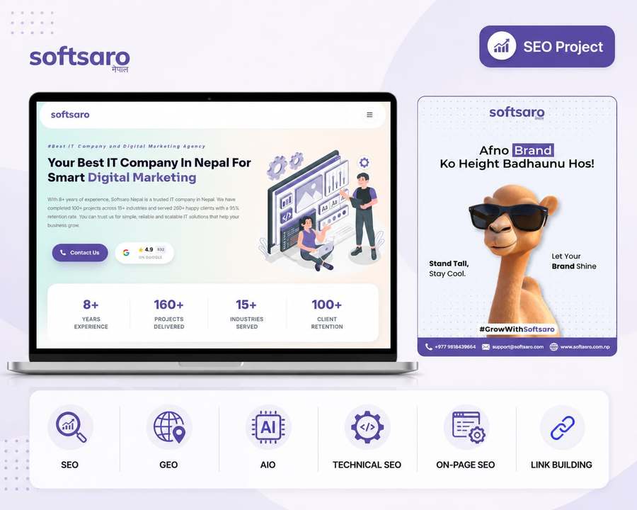 Softsaro Nepal, IT Company website SEO case study by Aryan Miya Mansoor, SEO expert in Dubai